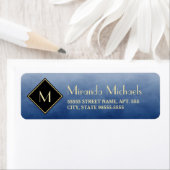 Elegant penseel blauw met eenvoudig goudmonogram etiket (Insitu)