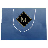 Elegant penseel blauw met eenvoudig goudmonogram groot cadeauzakje (Voorkant)