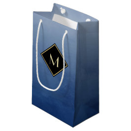 Elegant penseel blauw met eenvoudig goudmonogram klein cadeauzakje