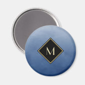 Elegant penseel blauw met eenvoudig goudmonogram magneet (Voorkant / Achterkant)