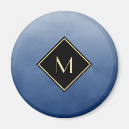 Elegant penseel blauw met eenvoudig goudmonogram magneet