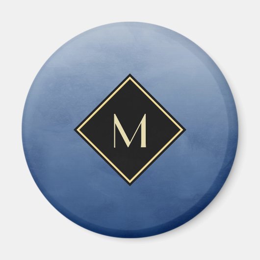 Elegant penseel blauw met eenvoudig goudmonogram magneet (Voorkant)