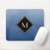 Elegant penseel blauw met eenvoudig goudmonogram muismat (Met muis)