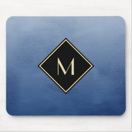 Elegant penseel blauw met eenvoudig goudmonogram muismat