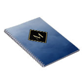 Elegant penseel blauw met eenvoudig goudmonogram notitieboek (Rechterzijde)