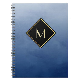 Elegant penseel blauw met eenvoudig goudmonogram notitieboek
