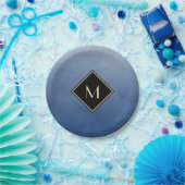 Elegant penseel blauw met eenvoudig goudmonogram papieren bordje (Feest)