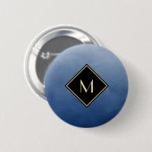 Elegant penseel blauw met eenvoudig goudmonogram ronde button 5,7 cm (Voorkant /achterkant)