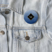 Elegant penseel blauw met eenvoudig goudmonogram ronde button 5,7 cm (In situ)