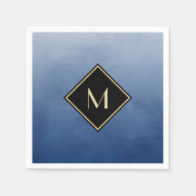 Elegant penseel blauw met eenvoudig goudmonogram