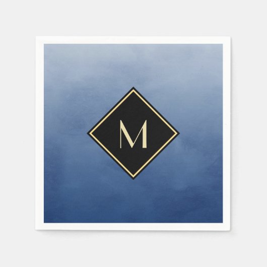 Elegant penseel blauw met eenvoudig goudmonogram servetten (Voorkant)