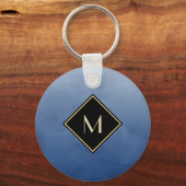 Elegant penseel blauw met eenvoudig goudmonogram sleutelhanger (Voorkant)