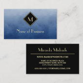 Elegant penseel blauw met eenvoudig goudmonogram visitekaartje (Voorkant / Achterkant)