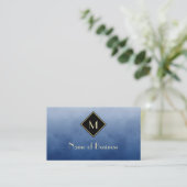 Elegant penseel blauw met eenvoudig goudmonogram visitekaartje (Staand voorkant)