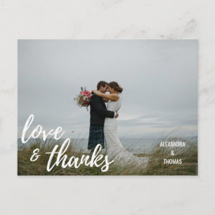 Elegant penseelscript LOVE & BEDANKT met FOTO Briefkaart