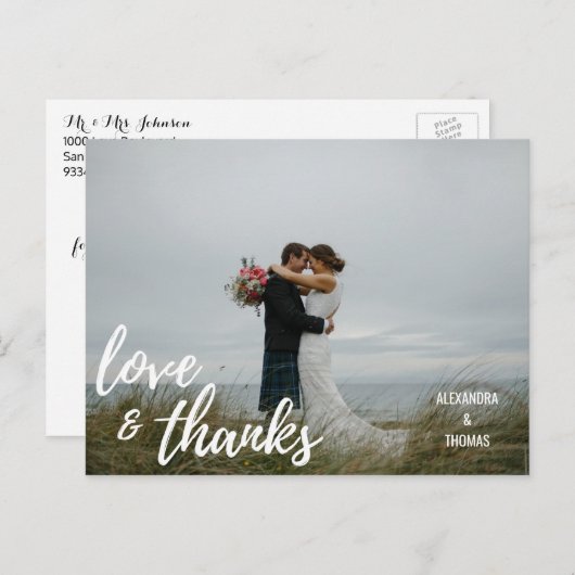 Elegant penseelscript LOVE & BEDANKT w/ FOTO Briefkaart (Voorkant / Achterkant)