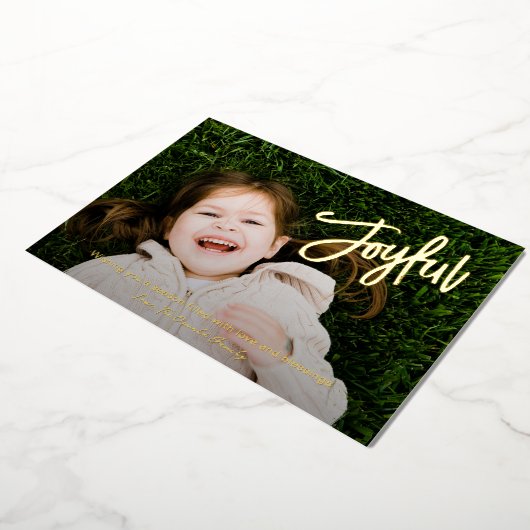 Elegant penseelscript Vrolijke foto Moderne kerst Folie Feestdagenkaart (Gedraaid)