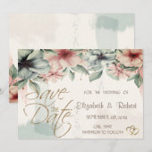 Elegant penseelstreek, Floral slaat de datum op Save The Date (Voorkant / Achterkant)