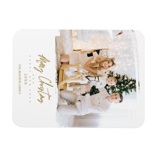 Elegant penseelstreek Lijst Custom Photo Christmas Magneet (Horizontaal)