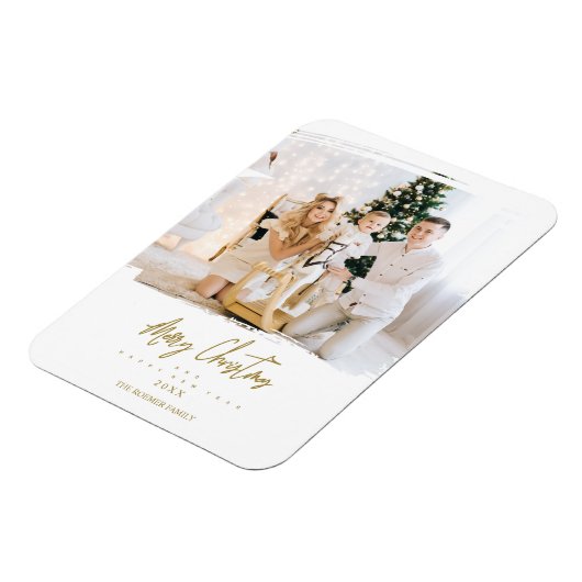 Elegant penseelstreek Lijst Custom Photo Christmas Magneet (Linkerzijde)