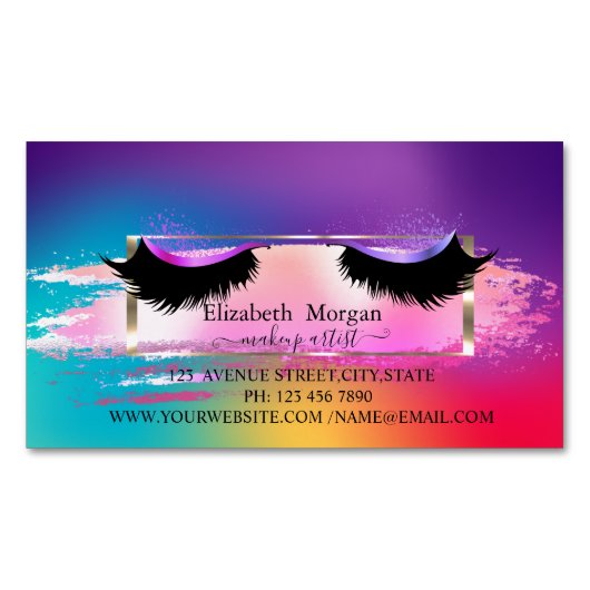 Elegant penseelstreek, Lijst Holographic Faux Lash Magnetisch Visitekaartje (Voorkant)