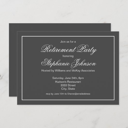 Elegant pensioen donkergrijs feest kaart (Voorkant / Achterkant)