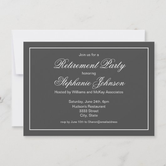 Elegant pensioen donkergrijs feest kaart (Voorkant)