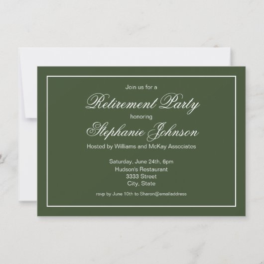 Elegant pensioen Donkergroen feest Kaart (Voorkant)