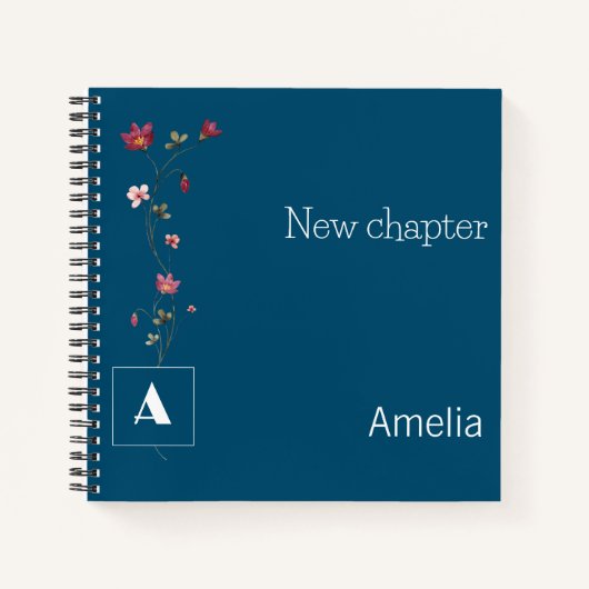 Elegant pensioen monogram bloemennaam donkerblauw notitieboek (Voorkant)