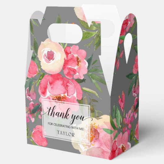 Elegant Peonies Floral Gray Bedankdoosjes (Geopend)