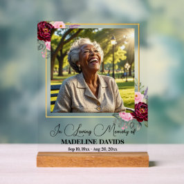 Elegant Peonies Gold Frame Photo Funeral  Acryl Bord