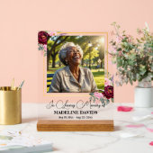 Elegant Peonies Gold Frame Photo Funeral  Acryl Bord (Huwelijk)