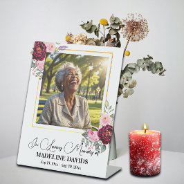 Elegant Peonies Gold Frame Photo Funeral  Reclamebord Met Voetstuk