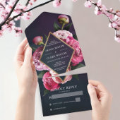 Elegant Peonies Gold Lijst Modern Weddenschap All In One Uitnodiging