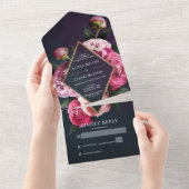 Elegant Peonies Gold Lijst Modern Weddenschap All In One Uitnodiging (Afscheurbaar)