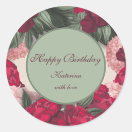 Elegant Peonies Happy Birthday Ronde Sticker