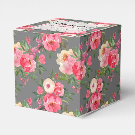 Elegant Peonies op grijs Bedankdoosjes (Voorkant Zijde)