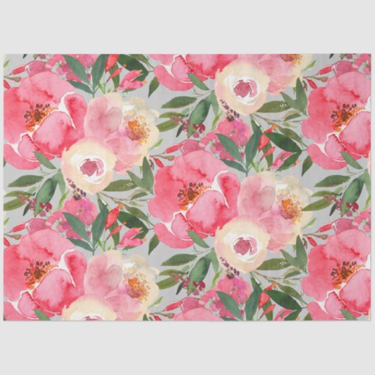 Elegant Peonies op grijs Tissuepapier (Voorkant)