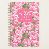 Elegant Peonies Pattern - Hot Pink, Monogramed Planner (Voorkant)