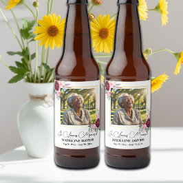 Elegant Peonies Photo Funeral Bier Etiket