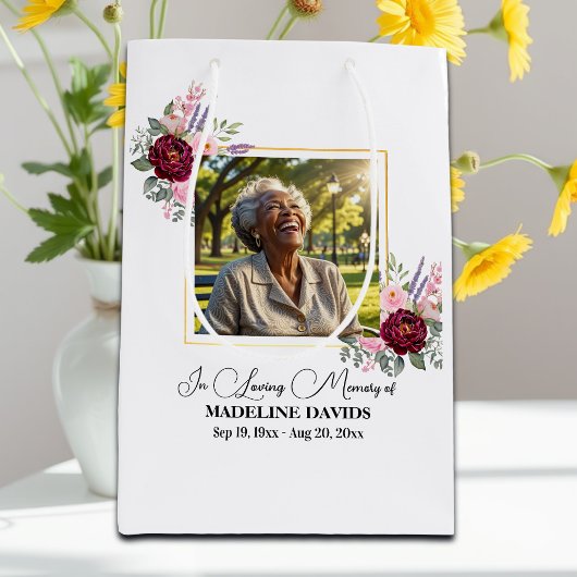 Elegant Peonies Photo Funeral Keepsake Medium Cadeauzakje