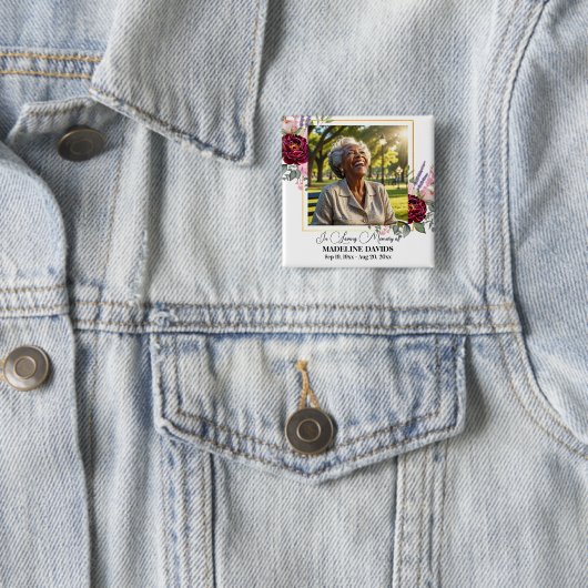Elegant Peonies Photo Funeral Keepsake  Vierkante Button 5,1 Cm (In situ)