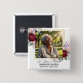 Elegant Peonies Photo Funeral Keepsake  Vierkante Button 5,1 Cm (Voorkant /achterkant)