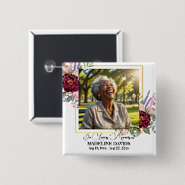 Elegant Peonies Photo Funeral Keepsake  Vierkante Button 5,1 Cm
