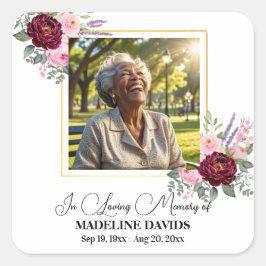 Elegant Peonies Photo Funeral Vierkante Sticker