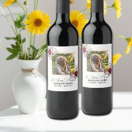 Elegant Peonies Photo Funeral Wijn Etiket