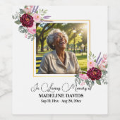 Elegant Peonies Photo Funeral Wijn Etiket (Enkel label)