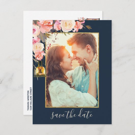 Elegant Peonies Rustic Lantern Coral Photo Aankondigingskaart (Voorkant / Achterkant)