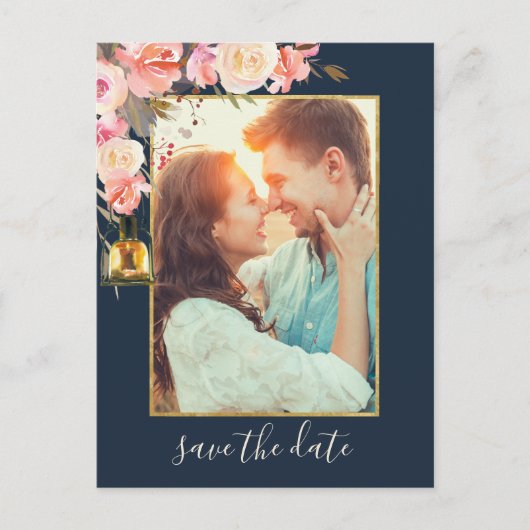 Elegant Peonies Rustic Lantern Coral Photo Aankondigingskaart (Voorkant)