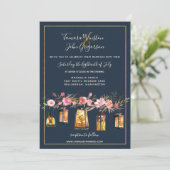 Elegant Peonies Rustic Lantern marine Coral Weddin Kaart (Staand voorkant)